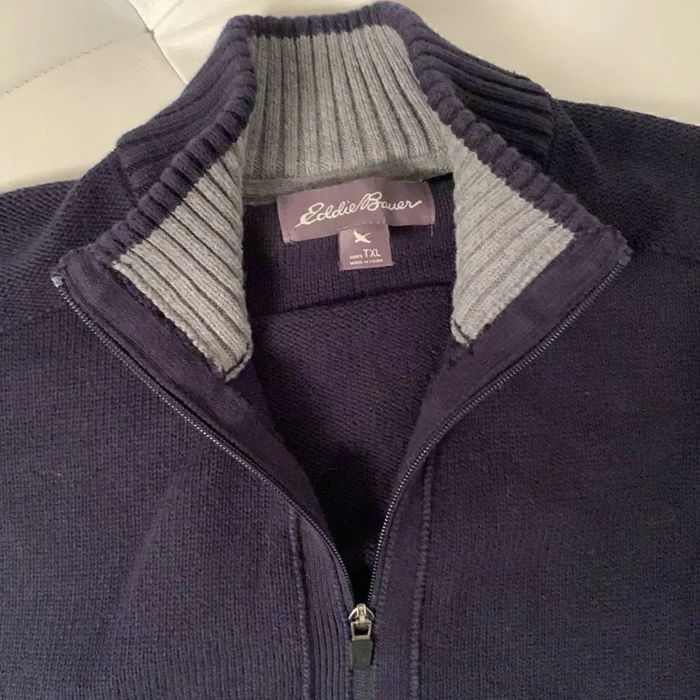 Eddie Bauer Full Zip Cotton Heavy Warm Men’s Sweater Size T XL